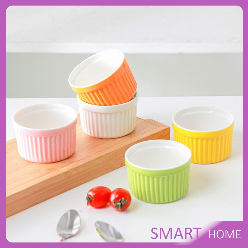 สีสันแคนดี้ ชามเซรามิค ทนต่ออุณหภูมิสูง ถ้วยพุดดิ้ง Baking mold