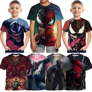 เสื้อยืดแขนสั้น พิมพ์ลาย Marvel Venom Spiderman แฟชั่นฤดูร้อน สําหรับเด็ก