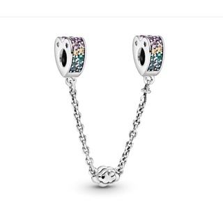 (พร้อมส่ง)*New*Pandora Rainbow Pavé Hearts &amp; Cloud Safety Chain Charm