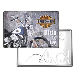 ป้ายสังกะสีวินเทจ Harley Davidson Ride to live (ปั๊มนูน), ขนาด 20x30 ซม.