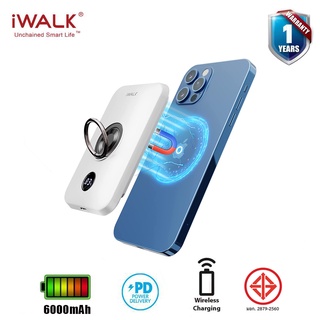 iWALK Power Grip Mag แบตสำรองพกพาชาร์จแบบไร้สาย ขนาด6000mAh รองรับ iPhone13,12,11,X,8,SamungS21,20,10