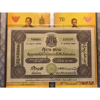 (หมวดเสริม)ธนบัตร100บาท ที่ระลึก ในวาระครบรอบ100ปี ธนบัตรไทย หายาก ผลิตน้อยมาก น่าเก็บสะสมมาก