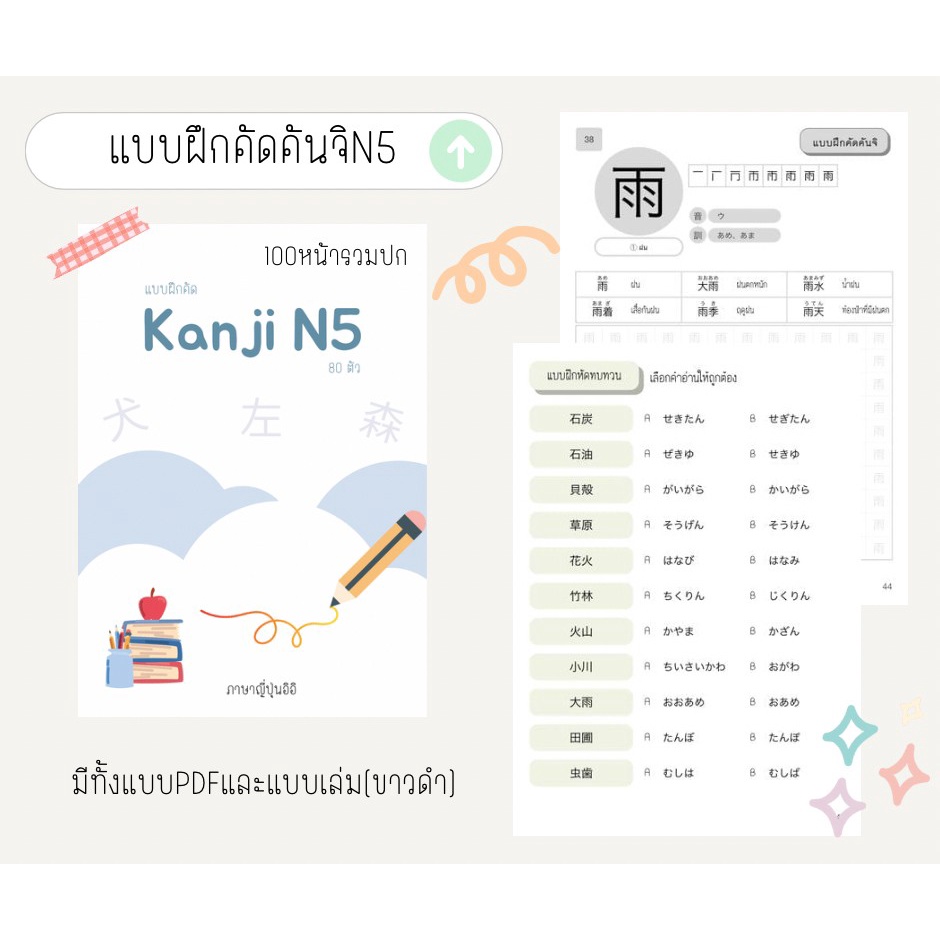 แบบฝึกคัดคันจิ N5 80ตัว
