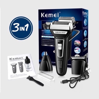 KEMEI KM-6558 KM6559 เครื่องโกนหนวดไฟฟ้าสีดำ ที่โกนหนวดไร้สาย มีดโกนหนวดไฟฟ้า BLACK Multi-functional 3in1