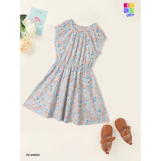 KiddeeCrew ชุดกระโปรงเด็กสีครีมดอกไม้ฟ้า  Sky blue cream flower dress เหมาะสำหรับอายุ 1-10 ปี