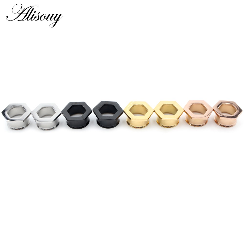 Alisouy 2 ชิ้น 6 มม. - 25 มม. สเตนเลส หกเหลี่ยม บาน อุโมงค์หู ปลั๊กขยาย เกจวัด ต่างหู เจาะร่างกาย เครื่องประดับ