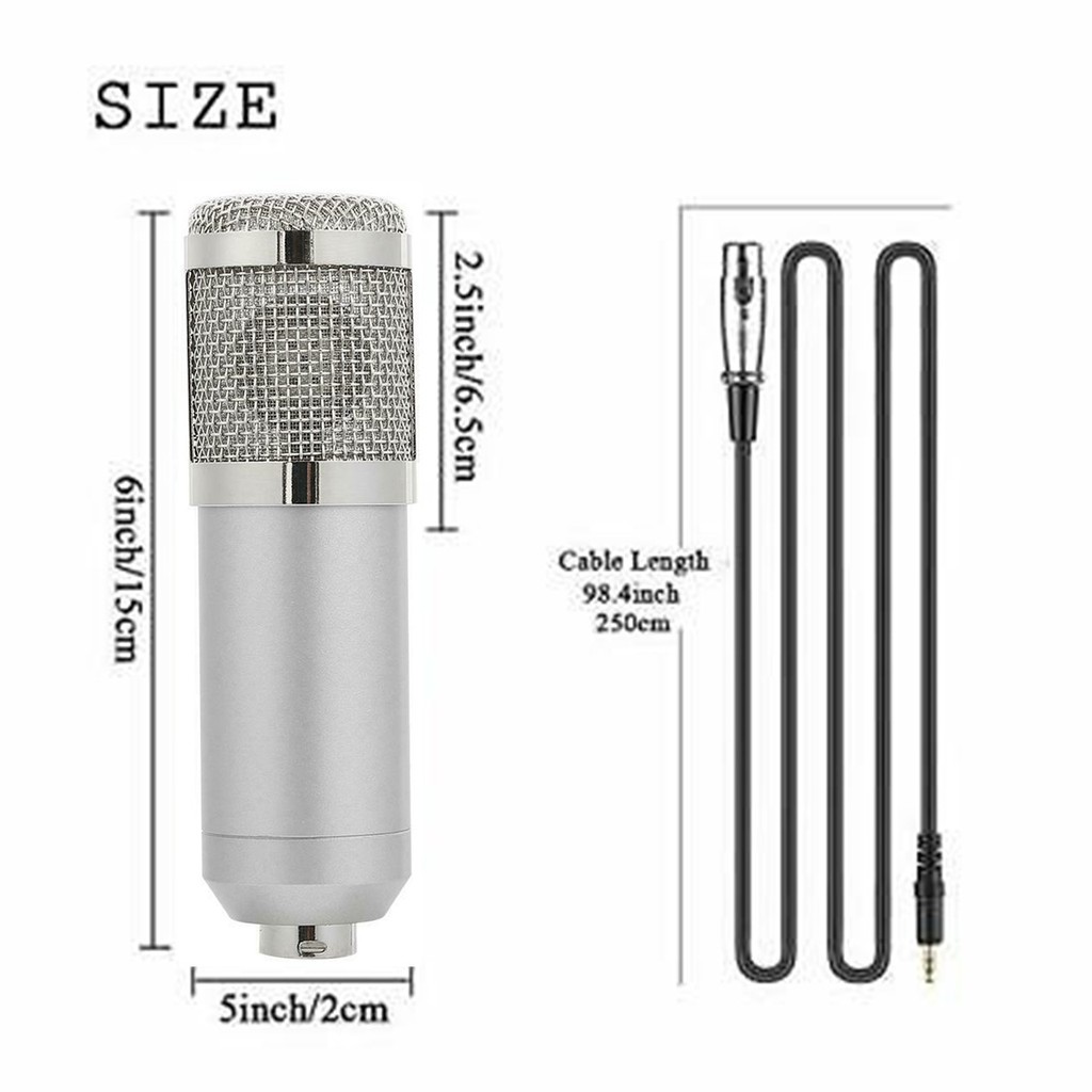 ไมค์อัดเสียง ไมค์ คอนเดนเซอร์ (Pro Condenser Microphone BM800) พร้อม ขาตั้งไมค์โครโฟน และอุปกรณ์เสริม (โช้คอัพโลหะ)