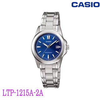 Casio นาฬิกาข้อมือผู้หญิง สีเงิน/หน้าน้ำเงิน สายสเตนเลส รุ่น LTP-1215A-2A2