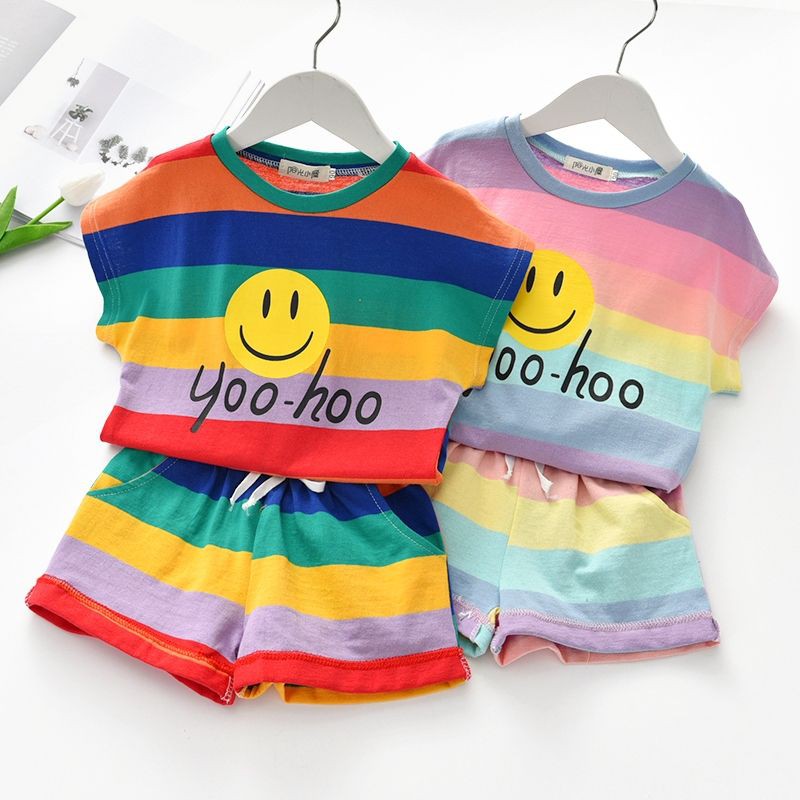 Smiley Face Rainbow Girl Kids Top+Pant Set