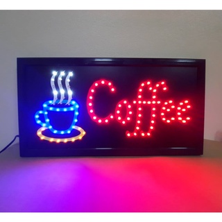 ป้ายไฟLED Coffee OPEN ป้ายไฟสำเร็จรูป ขนาด48*25 ซม. อักษร ตกแต่งหน้าร้านกาแฟ LED SIGN ข้อความ