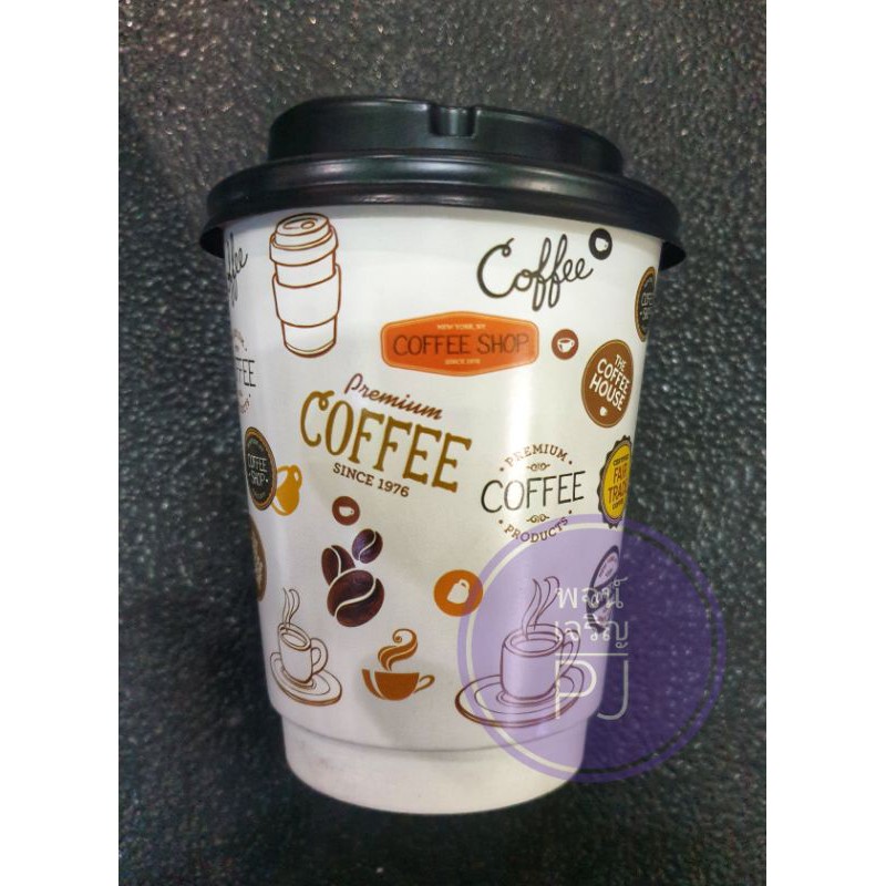 แก้วกาแฟร้อนดับเบิ้ลวอล 8ออนซ์ พร้อมฝายกดื่ม