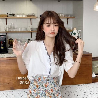 893🛒สินค้าพร้อมส่งค่ะ🛒มาแล้วจ้าาา‼️เสื้อสีพื้น คอวีกระดุมหน้า แต่งเย็บขอบ สวยมากค่ะรุ่นนี้อกได้ถึง: 36"