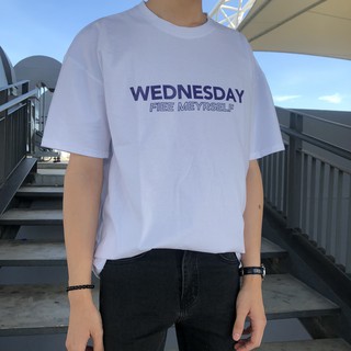 ABOUT BOY เสื้อยืดผู้ชาย oversize สกรีน สไตล์เกาหลี WEDNESDAY