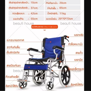 wheelchair รถเข็นผู้ป่วย พับได้ น้ำหนักเบา กะทัดรัด ล้อ 16 นิ้ว มีเบรค หน้า,หลัง 4 จุด เหล็กพ่นสีเทา วีลแชร์ รุ่น