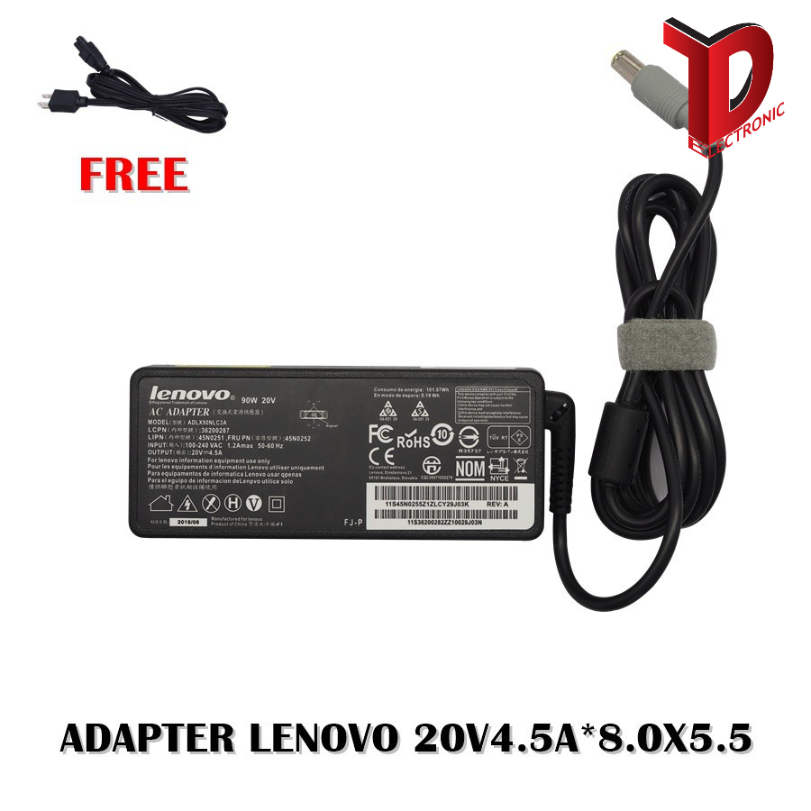 ADAPTER LENOVO 20V4.5A*7.9X5.5 / สายชาร์จโน๊ตบุ๊ค ลีโนโว่ + แถมสายไฟ