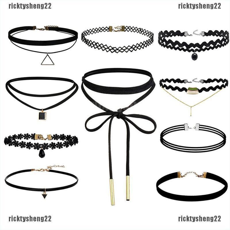 RTS10 ชิ้นสร้อยคอโชคเกอร์สีดําคลาสสิกกํามะหยี่ยืดคอสักโกธิค