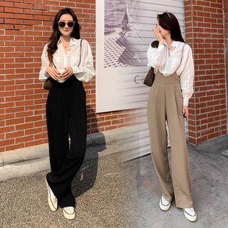 MANSA Black Khaki Sling Jumpsuit Wide Leg Pants จั๊มสูทขายาวสีกากีสีดำ