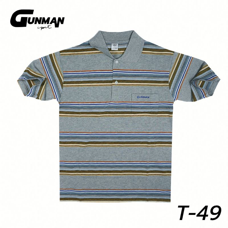 Gunman เสื้อโปโล​แขนสั้นผู้ชายมีกระเป๋า​ คอปก​ ลายริ้ว​​ สไตล์ยุโรป​​ รุ่น​ T-049
