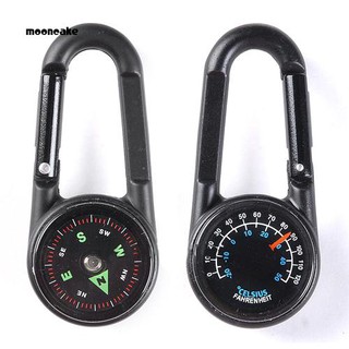 ☼Mooncake☼Multifunctional Hiking Metal Carabiner Mini Compass + Thermometer + In 1