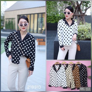 เสื้อเชิ้ตคอปก แต่งลายจุดpolka dot