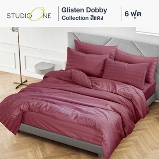 Studio One ผ้าปู+ผ้านวม Glisten Dobby Collection สีแดง 6 Feet