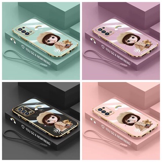 Samsung A04S J7 Prime A72 4G/5G A7 2018 J6P J6+ J4P J4+ J2P J7 Pro M32 5G M62 F62 J2 ACE J4 Prime J6P 2018 ขอบตรงชุบ 90° สาวการ์ตูนเคสโทรศัพท์กันกระแทก