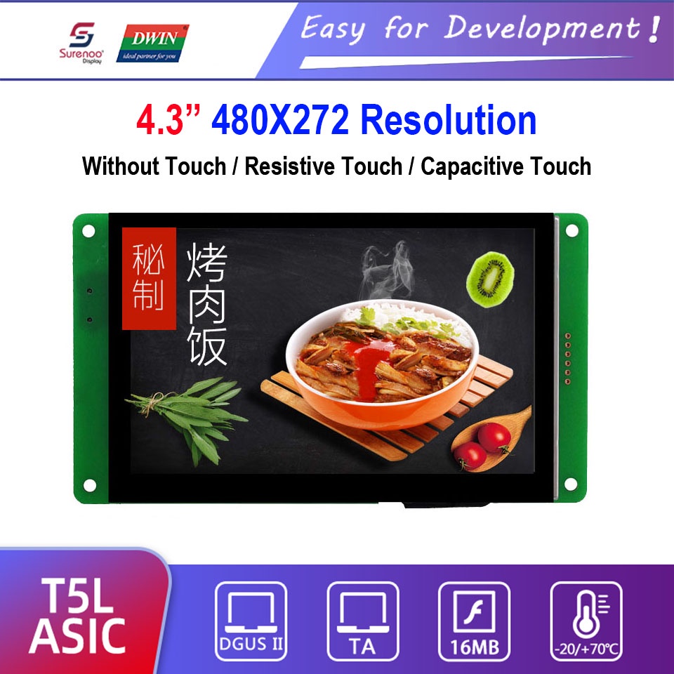 Dwin T5L HMI Intelligent Display, DMG48270C043_03W 4.3" 480X272 LCD Module Screen with Resistive Cap