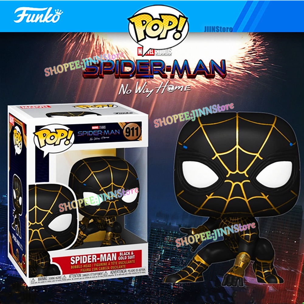 JINNStore Funko Pop Marvel: Spider-man No Way Home Spiderman Black &amp; Gold ชุด 911 ไวนิลรูปของเล่นสะสม