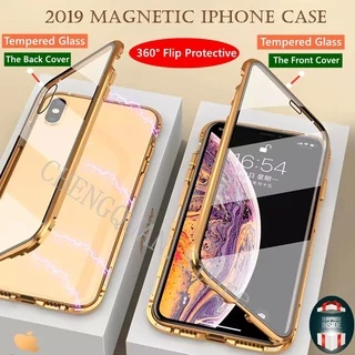 เคส iP คุณภาพสูงกระจกนิรภัยแม่เหล็กเคสป้องกันรอบด้านสำหรับ Iphone 11 Pro Max 12 mini 12 Pro Max X Xr Xs Max 8 7 ป้องกันรอยขีดข่วนและป้องกันการตกกระแทกแม่เหล็ก