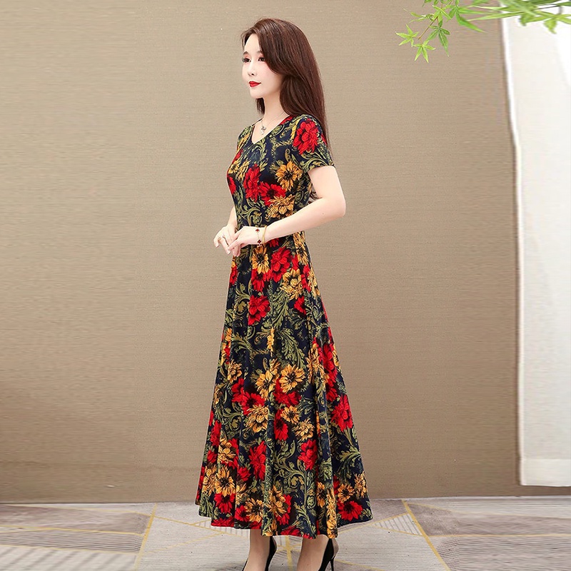 พร้อมส่งในไทย เดรสสตรีสวยหรูเนื้อผ้าเรียบๆใส่สบาย  แฟชั่นวินเทจลายผสมผสานเดรสยาวกระโปรงทรงซ้อนสวยมาก - รูปที่ 7