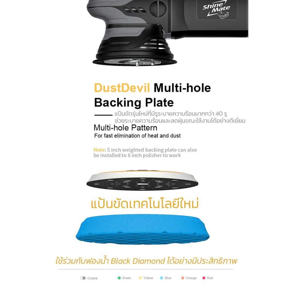 เครื่องขัดสีรถ Shine Mate รุ่น EX620 แป้น 6 นิ้ว Set C  ประกันศูนย์ไทย 2 ปี orbit 21mm ระบบ DA 1200W - รูปที่ 7