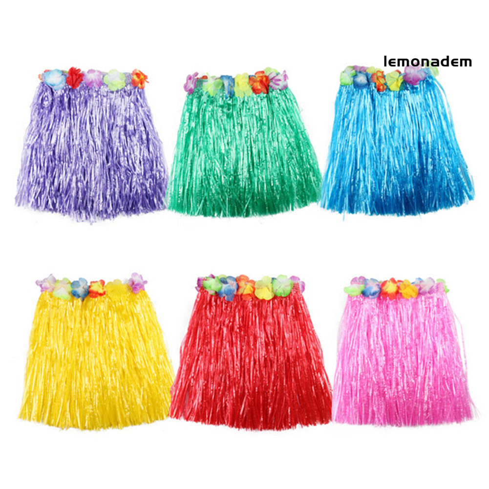 Lem Kids Boys Girls Hawaiian Hula Grass Beach Elastic Skirt Flower Party Hot Dress