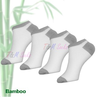 Bamboo ถุงเท้าเยื่อไผ่ ขนาด Free Size ข้อสั้น ใส่ลำลอง สีขาวส้นเทา 1 คู่