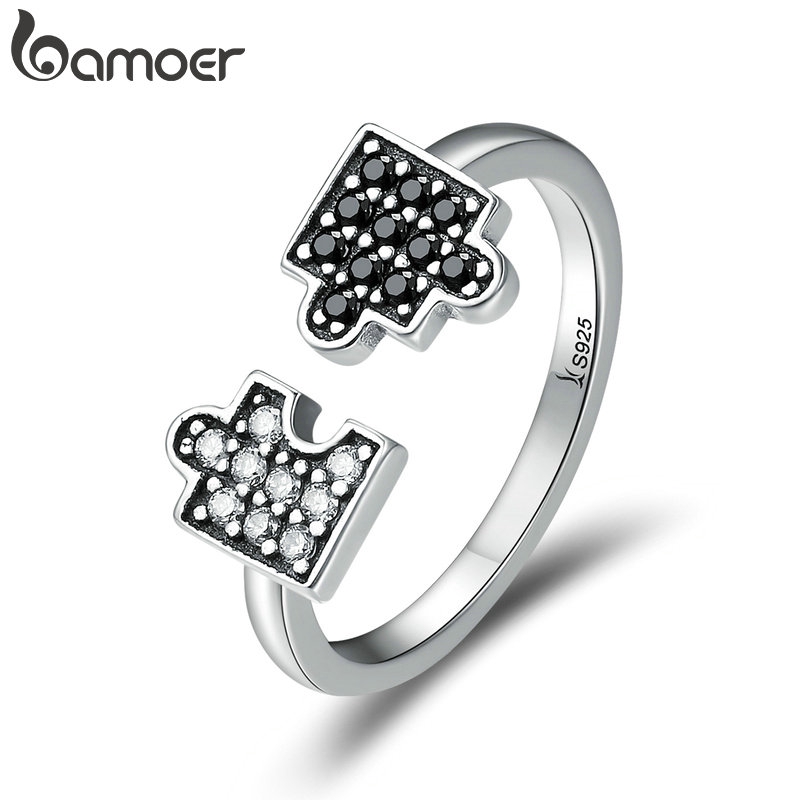 BAMOER 925 Silver Fashion Rings Jigsaw Charm SCR180