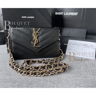 (ผ่อน0%x10เดือน) NEW YSL Small Envelope monogram wallet สีดำ อะไหล่ทอง