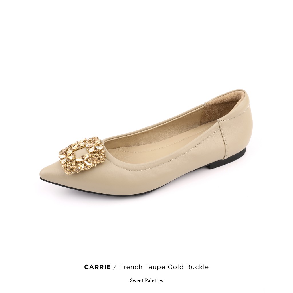 Sweet Palettes รองเท้าหนังแกะ Carrie French Taupe Gold Buckle