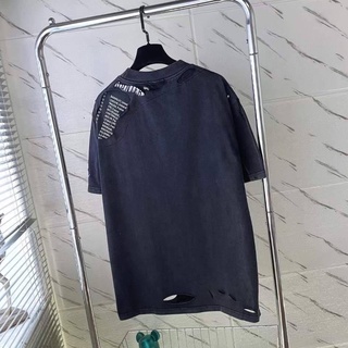 BALENCIAGA BLACK 3B SPORT ICON REPAIRED LAYERED RIPPED T-SHIRT OVERSIZED เสื้อยืดคอกลมแขนสั้น แบรนด์บาลองเซียก้า destroy