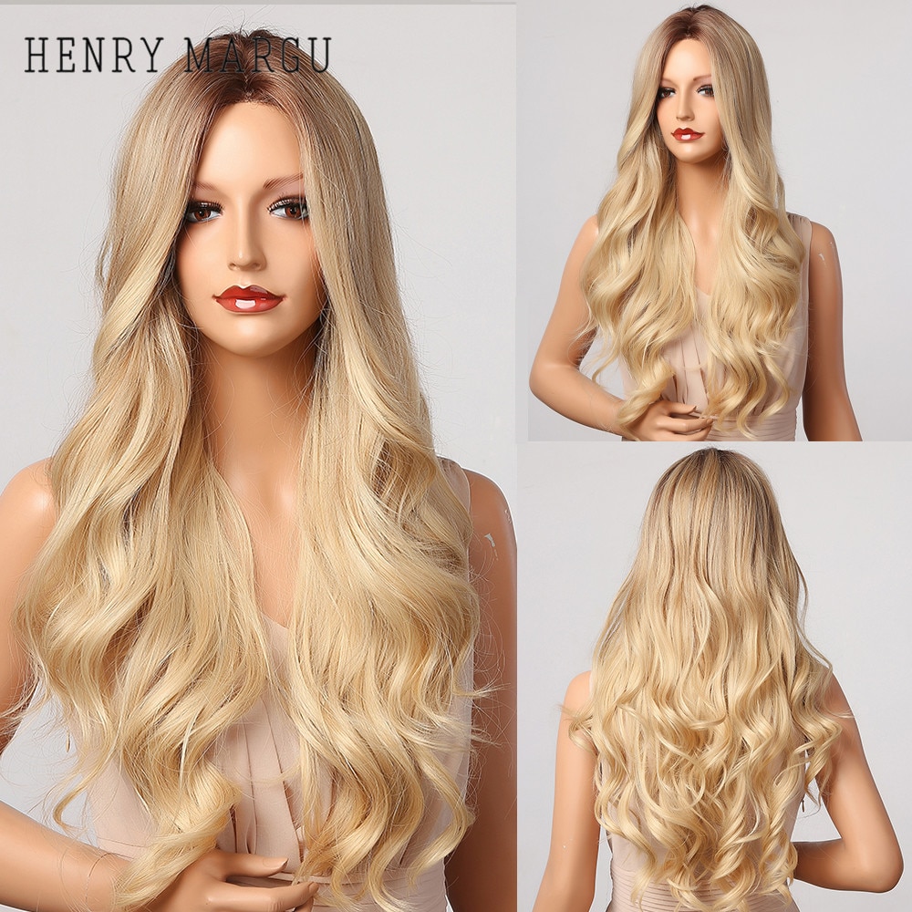 Henry Margu Ombre Brown Blonde Wig Long Wavy Middle Part Costume