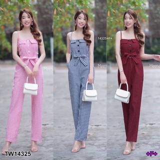 💝🌟ชุดเที่ยว Jumpsuit จั๊มสูทขายาวสายเดี่ยว แต่งพับปกผ้าช่วงหน้าอก ติดกระดุมหลอกด้านหน้า มีซิปซ่อนด้านหลัง