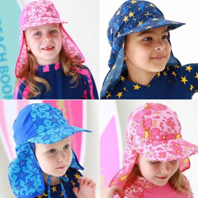 ShopAt.Two[SW1821] หมวกว่ายน้ำ แบบบังหน้า คลุมไหล่ กันแดด กันแสง UV สําหรับเด็ก