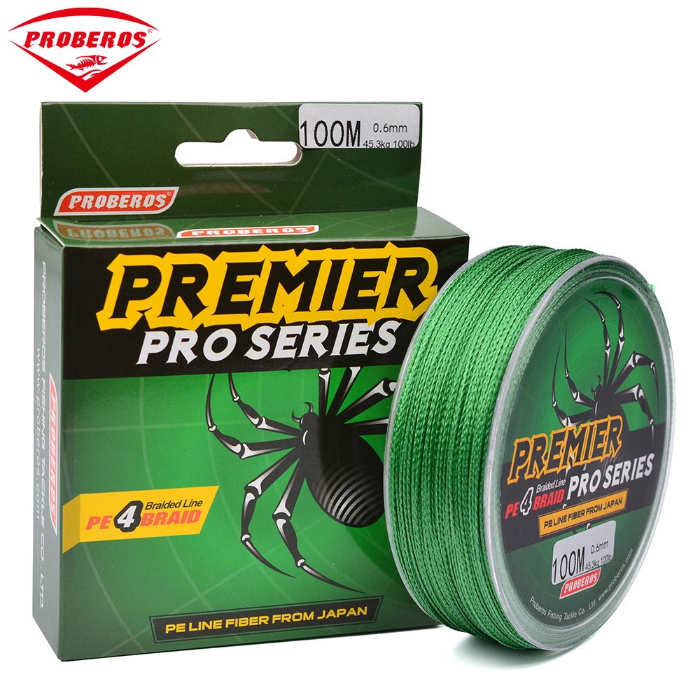 Proberos สายเบ็ดตกปลา PE ถัก 4 เส้น 100 เมตร 6LB-100LB สีเหลือง/เขียว/แดง/ฟ้า