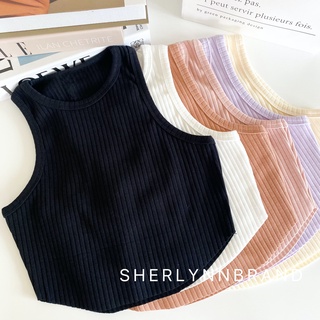 Sherlynn brand " Poppy Top " เสื้อครอป สีพื้น ผ้าร่อง เสื้อกล้าม เสื้อแขนกุด สายฝอ