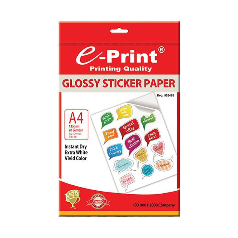 กระดาษสติ๊กเกอร์ A4 Glossy E-Print 135 แกรม 1 แพ็ค (20 แผ่น)
