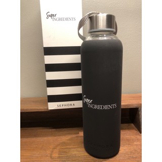 Sephora Water Bottle ขวดน้ำ ขวดแก้วใสปลอกดำเซโฟรา 500cc “Super Ingredient”