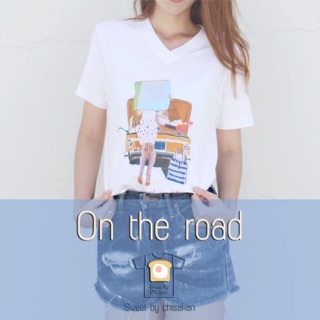 NO.178  เสื้อยืดcotton100 คอวี ลายon the road