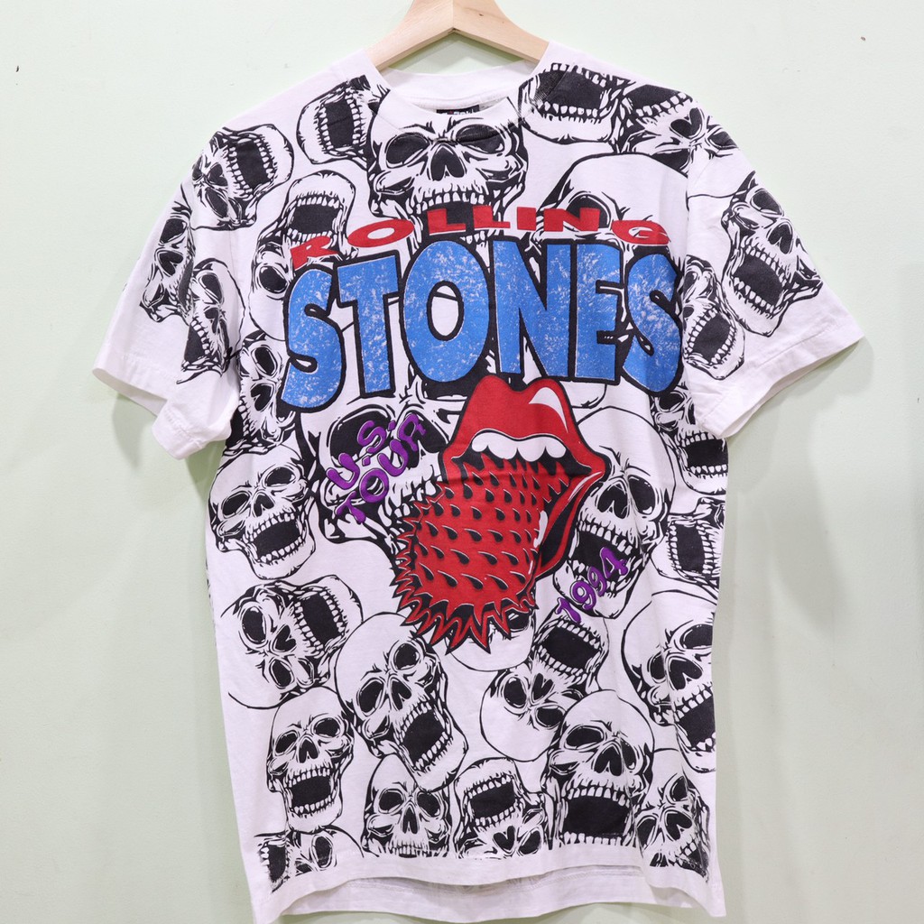 เสื้อวง The Rolling Stones ลายโอเวอร์ปริ้น ตะเข็บเดี่ยวบนล่าง สไตล์วินเทจ สกรีนทั้งตัว ผ้านอก เสื้อOVP เสื้อโอเวอร์ไซส์