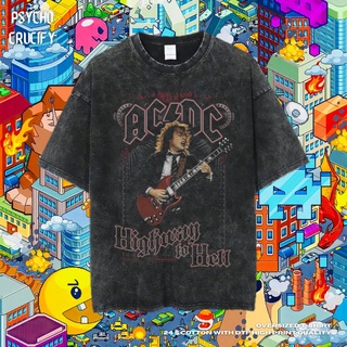 เสื้อยืดโอเวอร์ไซส์เสื้อยืด ขนาดใหญ่ พิมพ์ลาย Psycho Crucify AC DC Highway to Hell | หินล้างทําความสะอาด | เสื้อยืด ขนาด