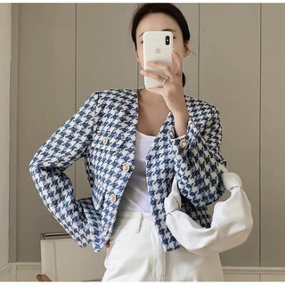 พร้อมส่ง ** ไม่มีกระดุมที่กระเป๋าเสื้อ **** Daya Tweet Blazer มีสีฟ้า, ดำ, เขียว