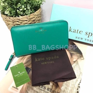 Kate Spade Saffiano Leather Ziparound Wall (outlet) สีเขียวเข้ม