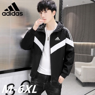 Adidas เสื้อแจ็กเก็ตกันลมลําลอง มีฮู้ด กันน้ํา ทรงหลวม แฟชั่นฤดูหนาว สําหรับผู้ชาย นักเรียน ไซซ์ M-6XL